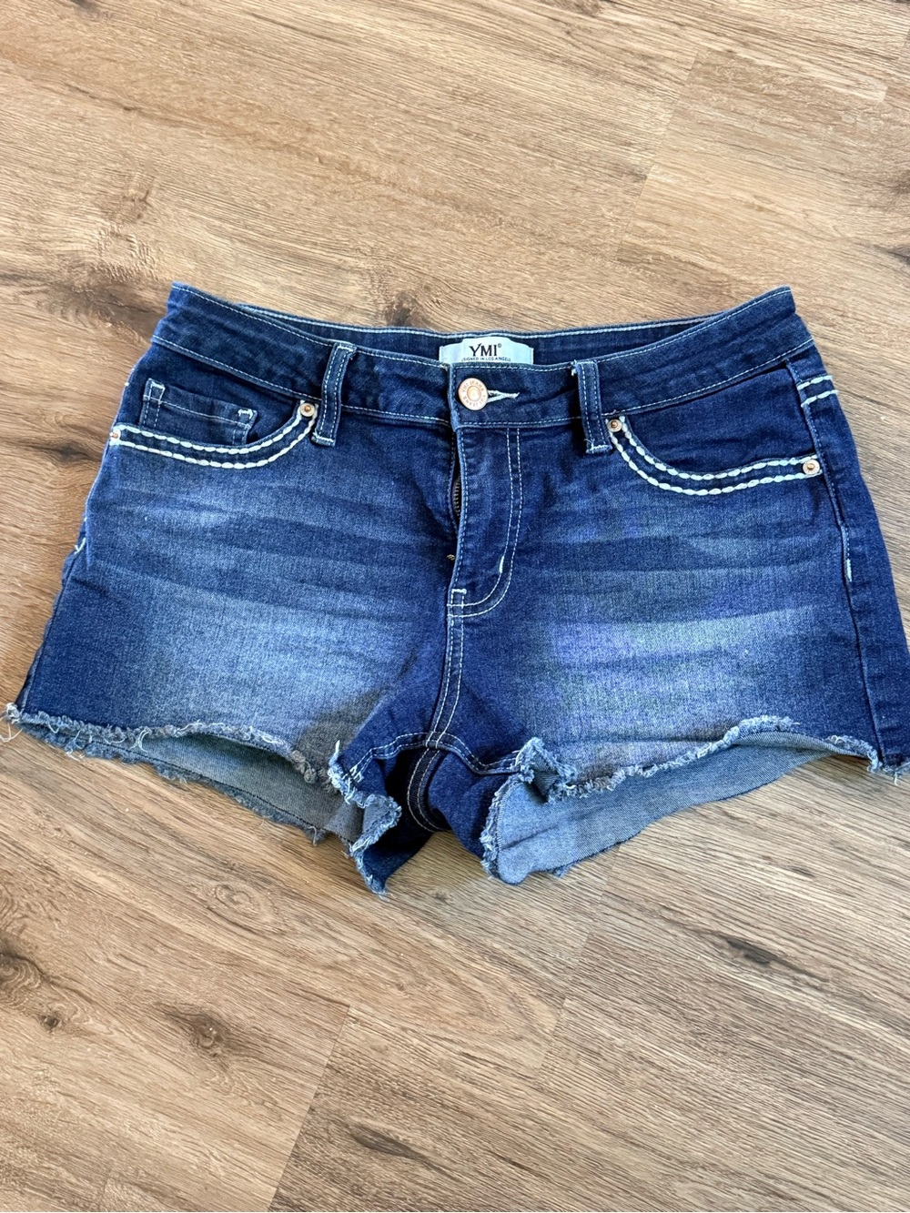YMI Women's Indigo Frayed Hem Denim Shorts